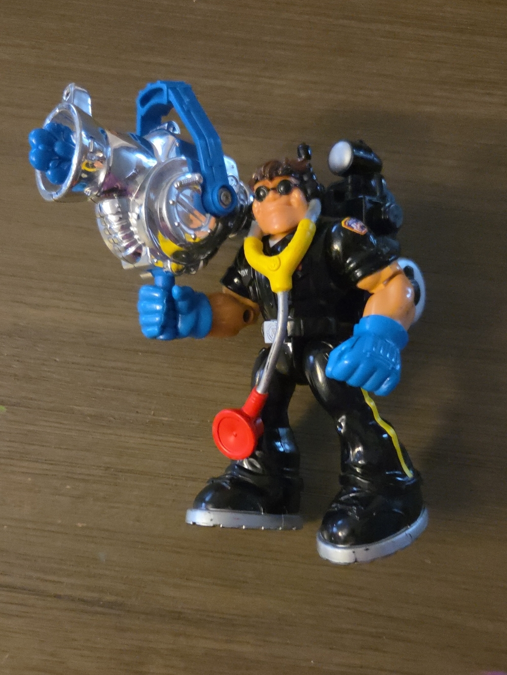 Fisher-Price Black Rescue Diver Figure with Blue Gloves and Silver Gear
